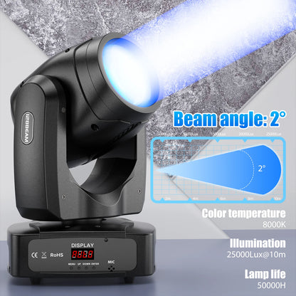 200W LED Moving Head – Verlichting – Lichtshow – Podiumlamp – DJ Lamp – Set van 4 Met Flight Case – DMX512 Controle – 7+1 Kleuren & Gobo’s