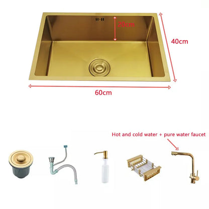 Gouden Kraanspoelbak – Badkamer Wastafel – Spoelbak RVS – Opbouwspoelbak – Onderbouwspoelbak – 60x40 CM – Hoogwaardig Roestvrij Staal – Rechthoekig Design