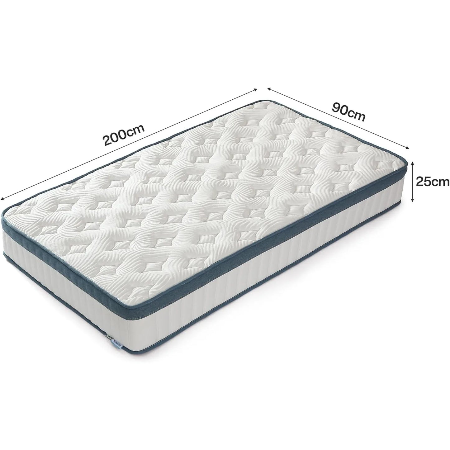 Pocketvering Matras – Springmatras – Traagschuimmatras – Eenpersoonsmatras – Matras 90x200 cm – Medium Stevig H2 – 25 cm Hoogte – Gecertificeerd Veilig