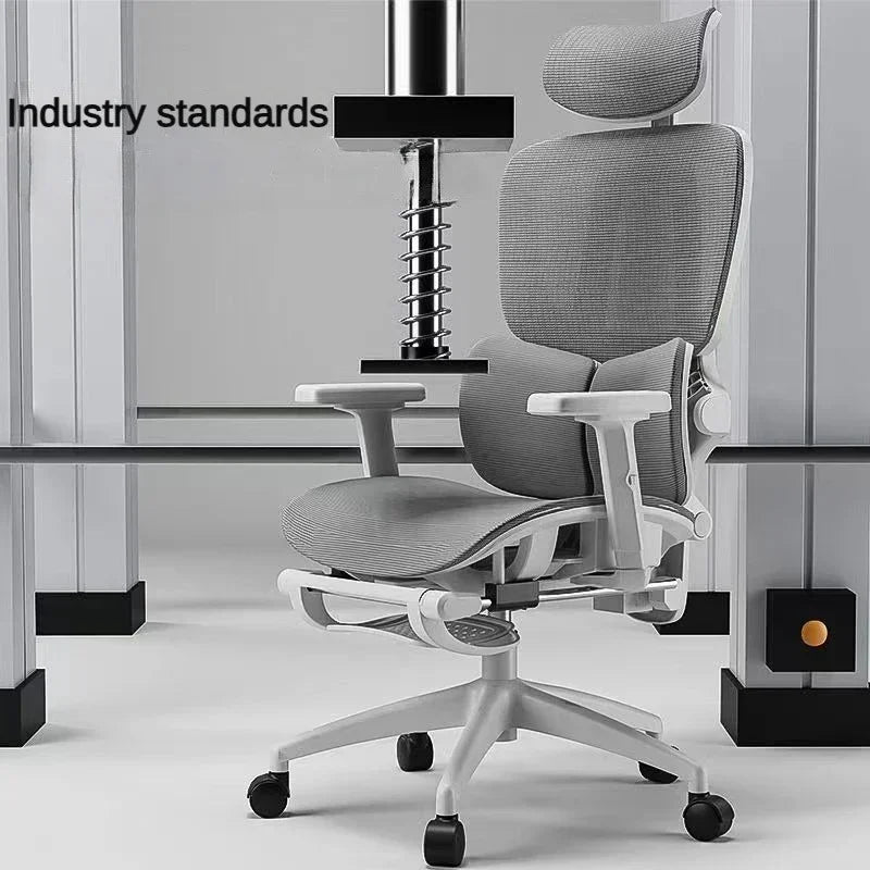 Bureaustoel - Gaming Stoel - Ergonomische Bureaustoelen - Gamestoel - Hoge Rugleuning, Mesh Design & Verstelbare Lendensteun – Wit Frame/Grijs