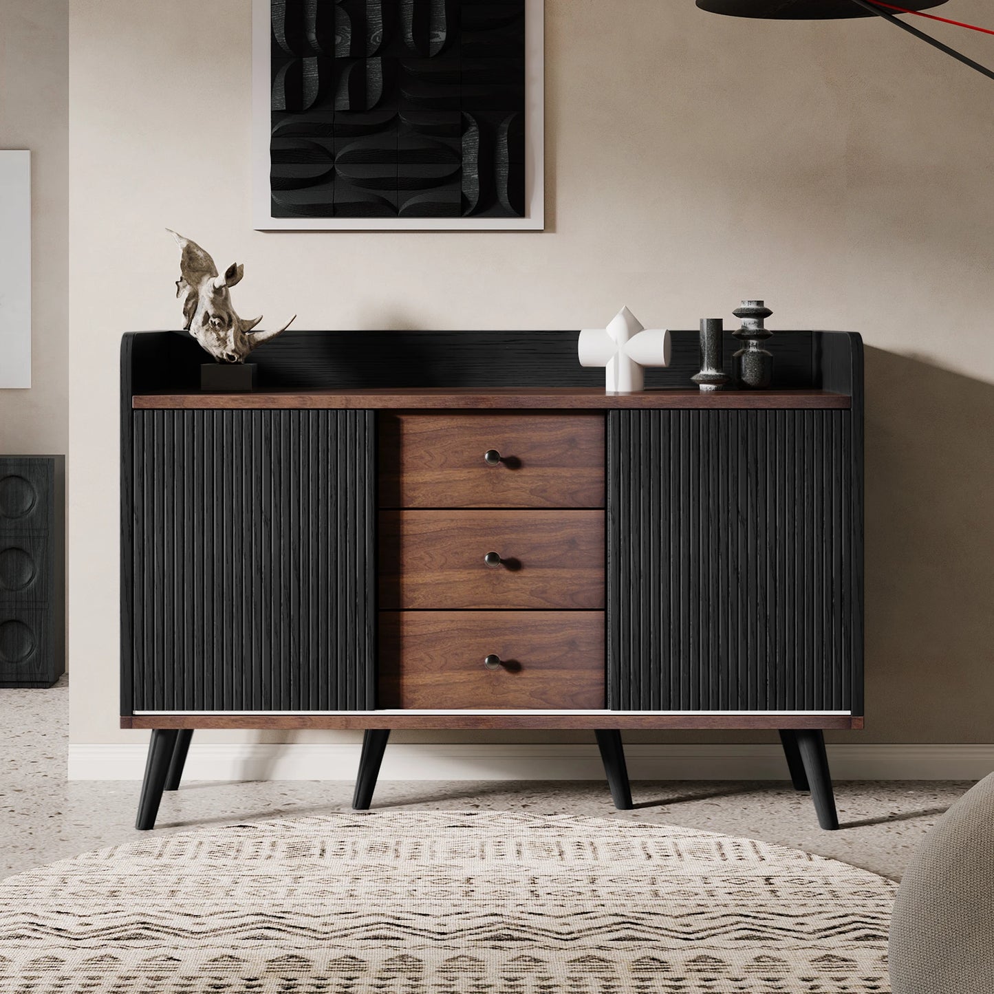 Dressoir – Sideboard – Wandmeubel – Kast – Opbergkast – 117,5x40x80 cm – MDF & Spaanplaat – Schuifdeuren Met Laden