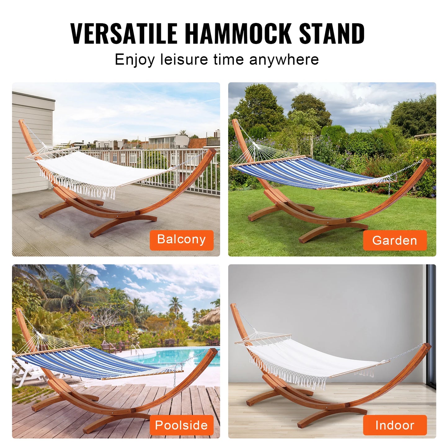 Houten Hangmatstandaard - Frame Stand - Heavy-duty Houten - voor 9-13ft Hangmatten - Tuinhangmat - Snaar - Capaciteit van 475 lbs -  Verstelbare Standaard - 422 x 120 x 128 cm - Bruin