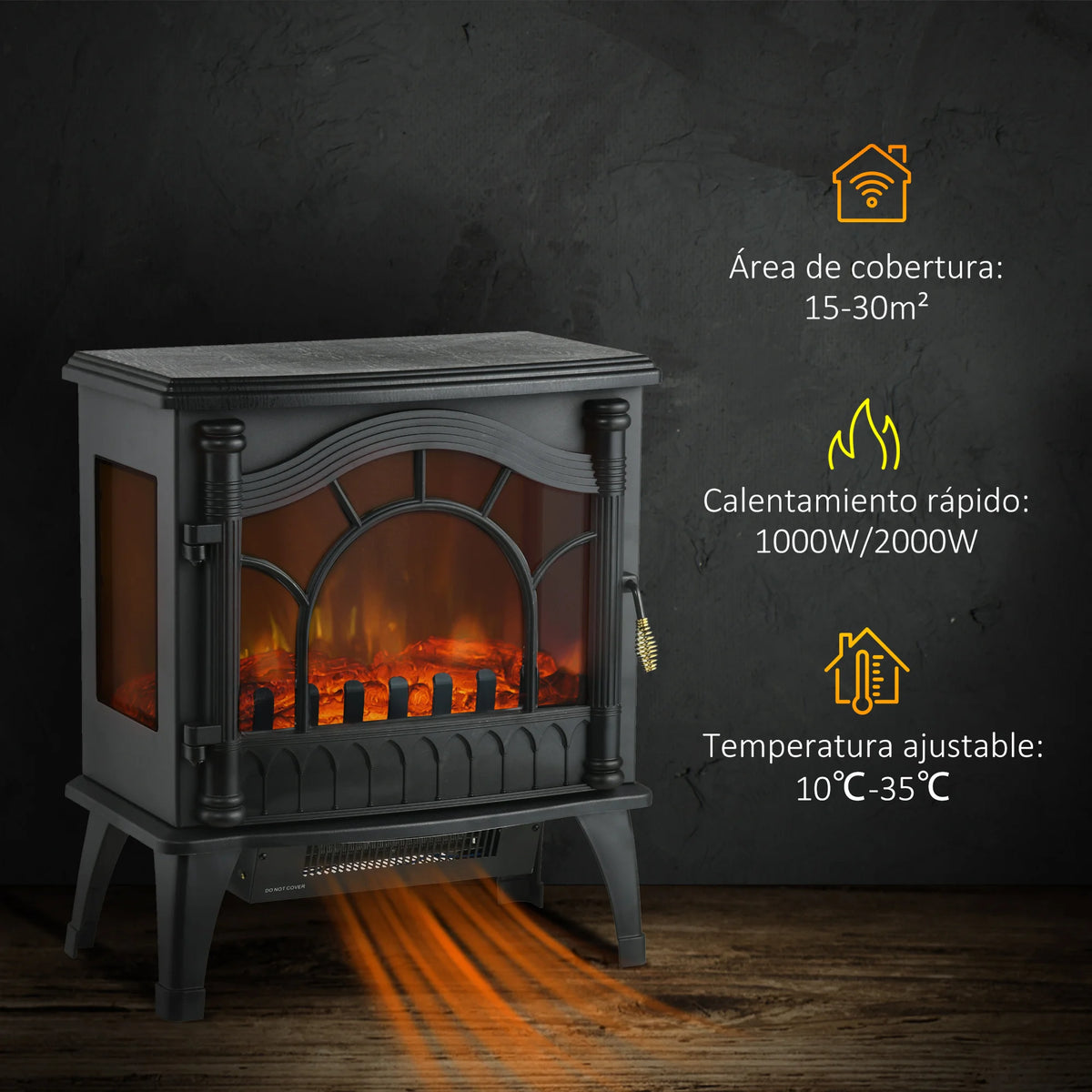 Elektrische Inbouwhaard - fireplace - Elektrische Kachel - Efficiënte Verwarming - Fireplace Heater - Draagbare elektrische open haard - Instelbaar Vermogen Tussen 1000W/2000W - Zwart - QUORE