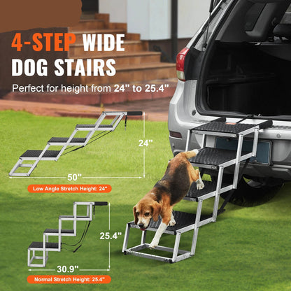 Opvouwbare Hondentrap – 4-Traps - Autotrap voor Honden – Lichtgewicht en Verstelbaar – Geschikt voor Auto - SUV - Truck - Anti-slip Treden - 17in 31in