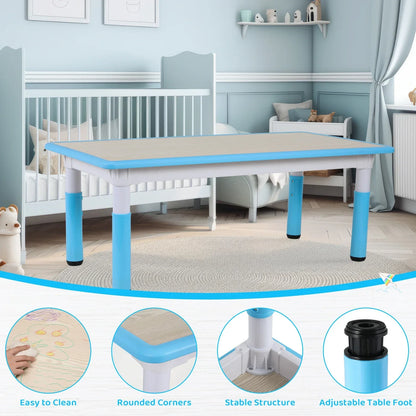 Kindertafelset – Kinderbureau – Speeltafel – Verstelbare Kindertafel – Kindertafel Met 6 Stuks Stoelen – Verstelbare Hoogte – Stevige MDF PVC Afwerking - Blauw - QUORE