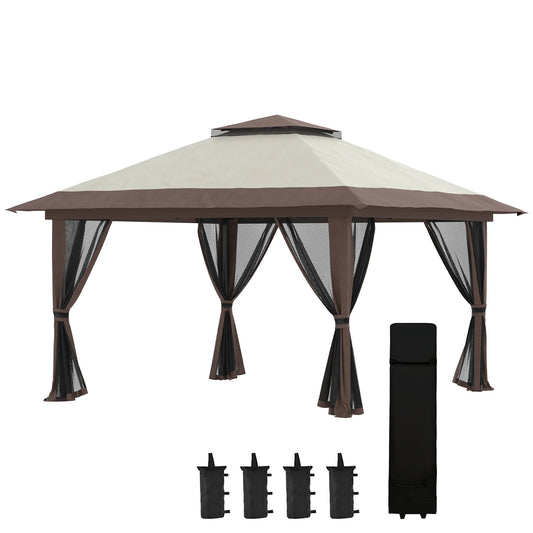 Tuinpaviljoen - Vouwtent – Pop-Up Tent – Opvouwbare Tent – Beschutting Tent – Verstelbare Hoogte – Waterafstotend Oxford Polyester – Metalen Frame - 4 x 4 m - Beige - QUORE