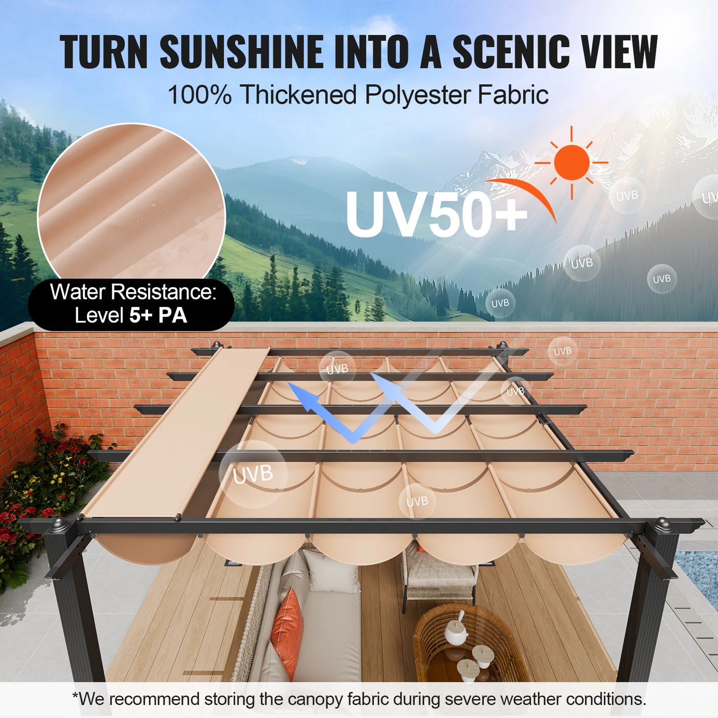 Uitschuifbare Pergola – Buitenoverkapping – Schaduwdoek – Aluminium Frame – UV50+ Bescherming – 3x3 Meter – Eenvoudige Montage - 10x13ft