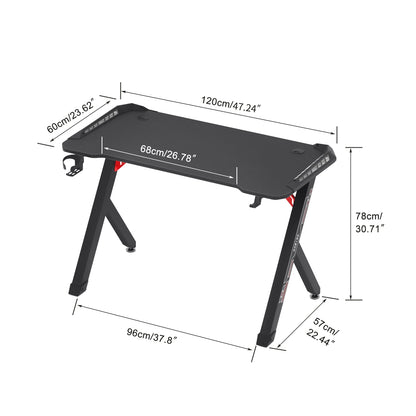 Gaming Bureau - met RGB LED Verlichting - Gaming Tafel - Gaming Desk - Computer Tafel - Computer Bureau - 120x60x78cm - Metaal & Carbon MDF - Zwart
