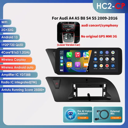 Hizpo AI Voice WIFI 4G-LTE Android 13 Car Radio for Audi A4 A5 B8 S4 S5 2009-2016 Multimedia Video Player GPS 2din BT Autoradio