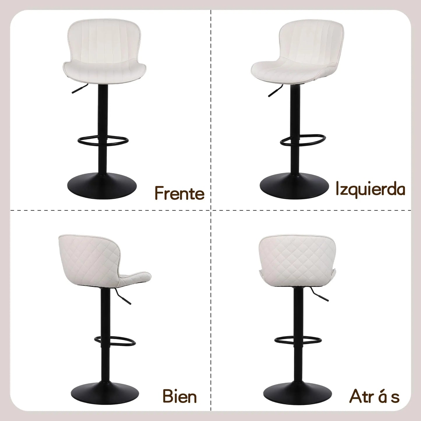 Barkrukken – Hoge Krukken – Barstoelen – Keukenstoelen – Set Van 4 – Verstelbare Hoogte – Comfortabele Rugleuning – Met Voetsteun – Beige