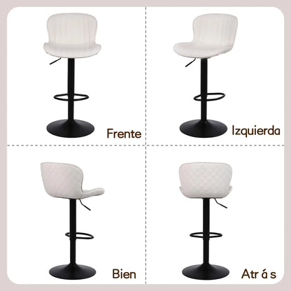 Barkrukken – Hoge Krukken – Barstoelen – Keukenstoelen – Set Van 4 – Verstelbare Hoogte – Comfortabele Rugleuning – Met Voetsteun – Beige