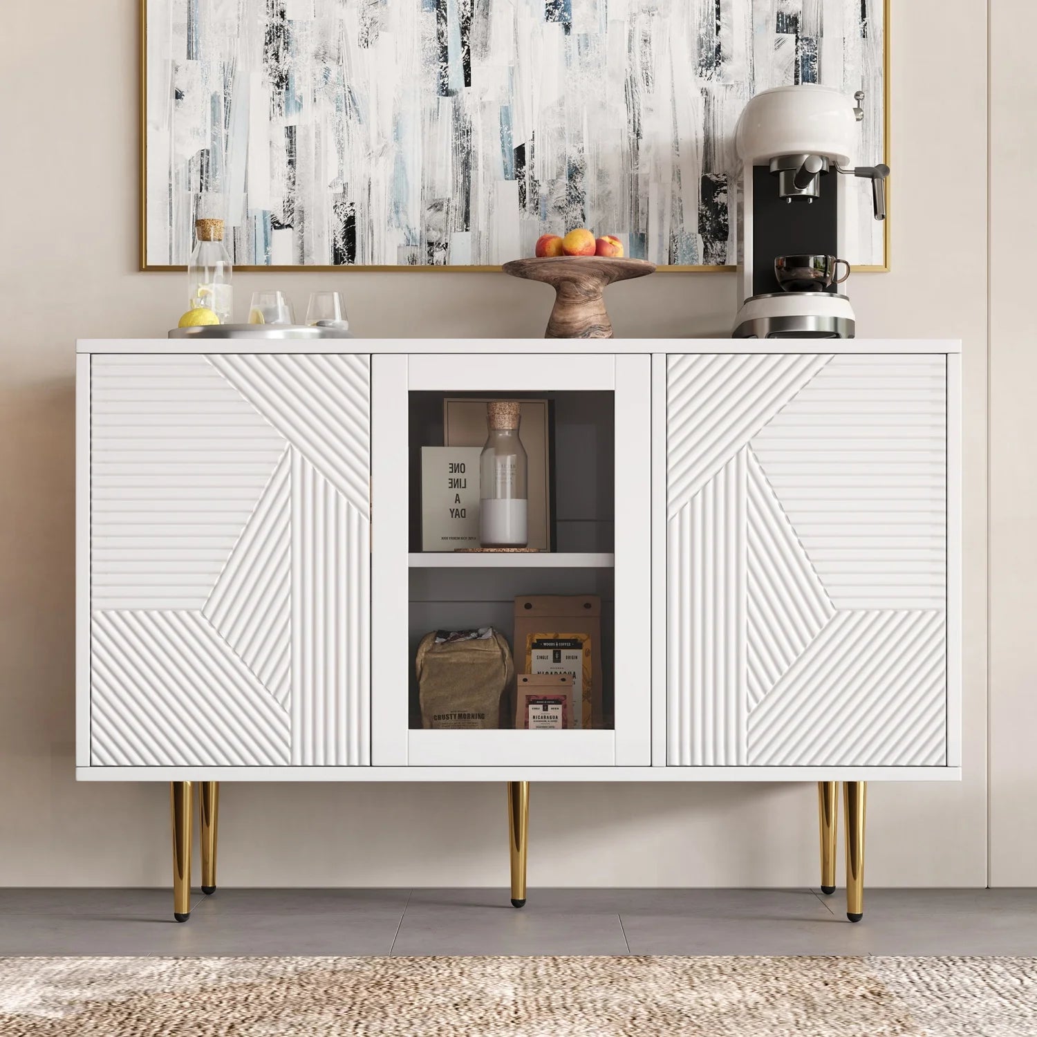 Kast – Opbergkast – Woonkamer Meubel – Dressoir – Spaanplaat – Metalen Poten – 120 x 38 x 79.5 cm - Wit - QUORE