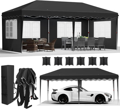 Partytent – Pop-Up Tuinfeesttent – Tuinoverkapping – Schaduwtent – Markttent – Waterdicht 420D Oxford – Verstelbare Hoogte - 3x6m - Zwart