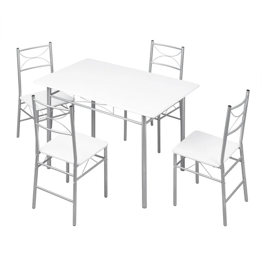 Eetkamerset – Eettafelset – Eethoek – Diningset – Keukentafelset – Wit – Rechthoekige MDF Tafel – Stevig Metalen Frame