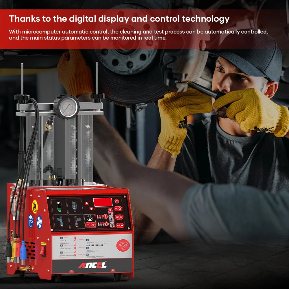 Brandstofinjector Reiniger – Injector Tester – Ultrasoon Reiniger – Injector Testapparaat – 4 Cilinders – 100W Ultrasonic – 2000 Ml Brandstoftank - QUORE