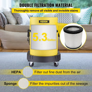 Vevor - Nat & Droog Stofzuiger - 5,3 Gallon - 220V - 1600W - HEPA & Spons - 17 kilowattuur - Afstandsbedieningshendel - 5 borstels - Geel