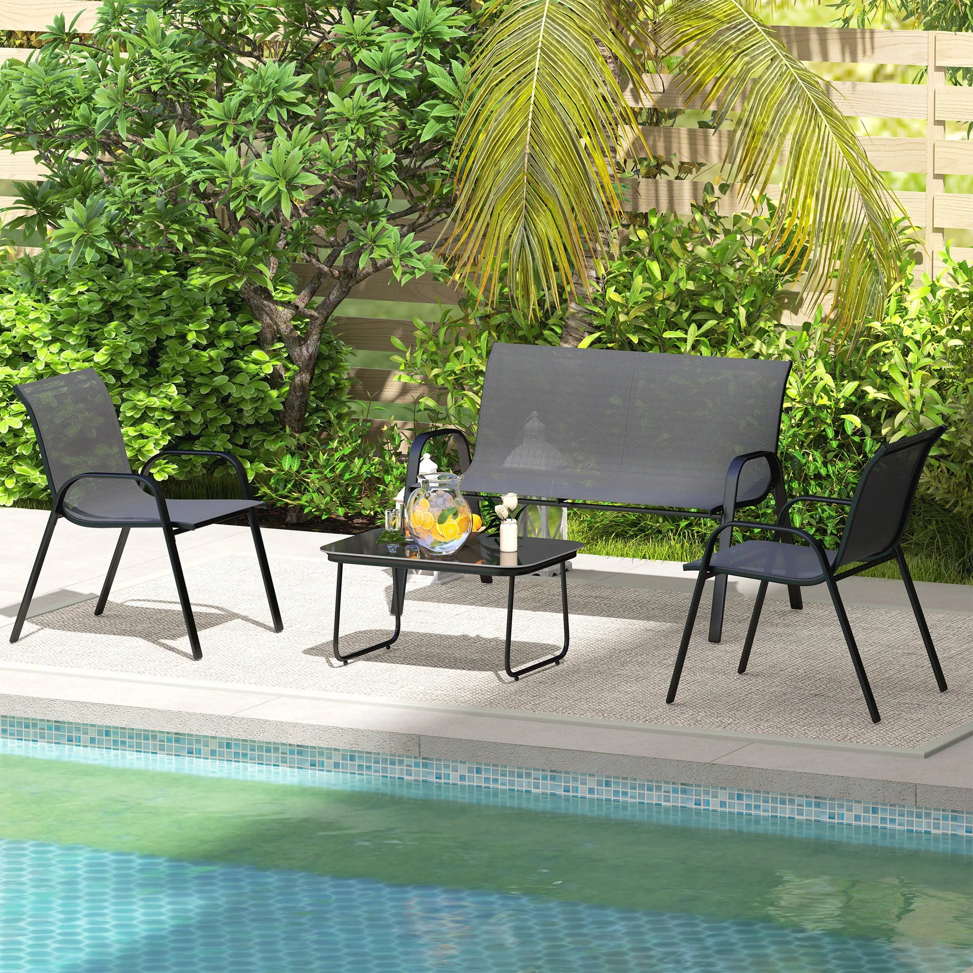 4-Delige Loungeset – Tuinset – Buitenmeubels – Loungeset Balkon – Weerbestendig – Eenvoudige Montage - QUORE