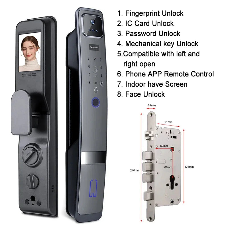 Smart Deurslot – Slimme Deursloten – Elektronisch Slot – App Slot – Gezichtsherkenning – Aluminium Behuizing – Ingebouwde Camera - Gezicht Herkenning - 30x300