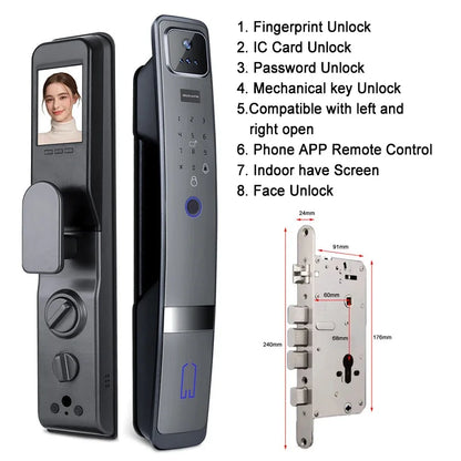 Slimme Deurslot – Elektronisch Slot – WiFi Deurslot – Gezichtsherkenningsslot – Contactloos Ontgrendelen – HD Videodeurbel Met Nachtzicht - Gezicht Herkenning - 24x280
