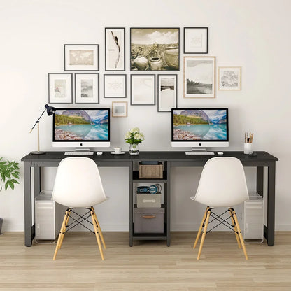Bureau Voor Twee Personen – Dubbel Werkblad – Studiebureau – Thuiswerkplek – Extra Lang – Metalen Frame – Scratchbestendig Houten Oppervlak