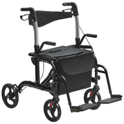 Rollator Lichtgewicht en Opvouwbaar - Rolstoel - Rollators - Rollator Lichtgewicht - Rollators Binnen en Buiten - 2 in 1 Rollator - Looprek & Transportstoel voor Senioren - Rolstoel Combo - Draagvermogen 300 lbs - Zwart