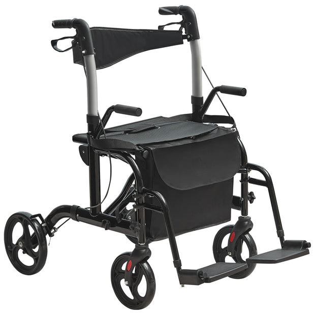 Rollator Lichtgewicht en Opvouwbaar - Rolstoel - Rollators - Rollator Lichtgewicht - Rollators Binnen en Buiten - 2 in 1 Rollator - Looprek & Transportstoel voor Senioren - Rolstoel Combo - Draagvermogen 300 lbs - Zwart