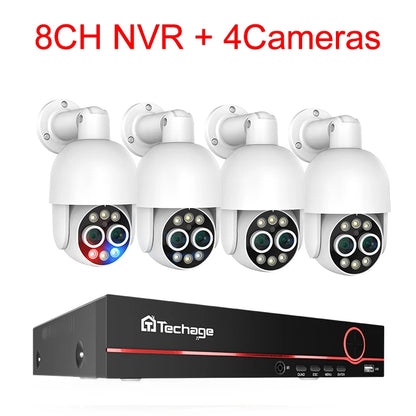 Techage 8CH Dual Lens 4MP+4MP PTZ POE Camera System 8X Mix Zoom Human Detection H.265 AI CCTV Video Security Kit Colorful Night