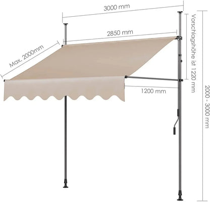 Klemluifel - Zonneluifel - Balkonluifel - Terras-luifel - UV- en Waterbestendig - Aluminium Frame - Handzwengel - Buiten - 300x120 cm- voor Balkon - Tuin - en Terras - Khaki