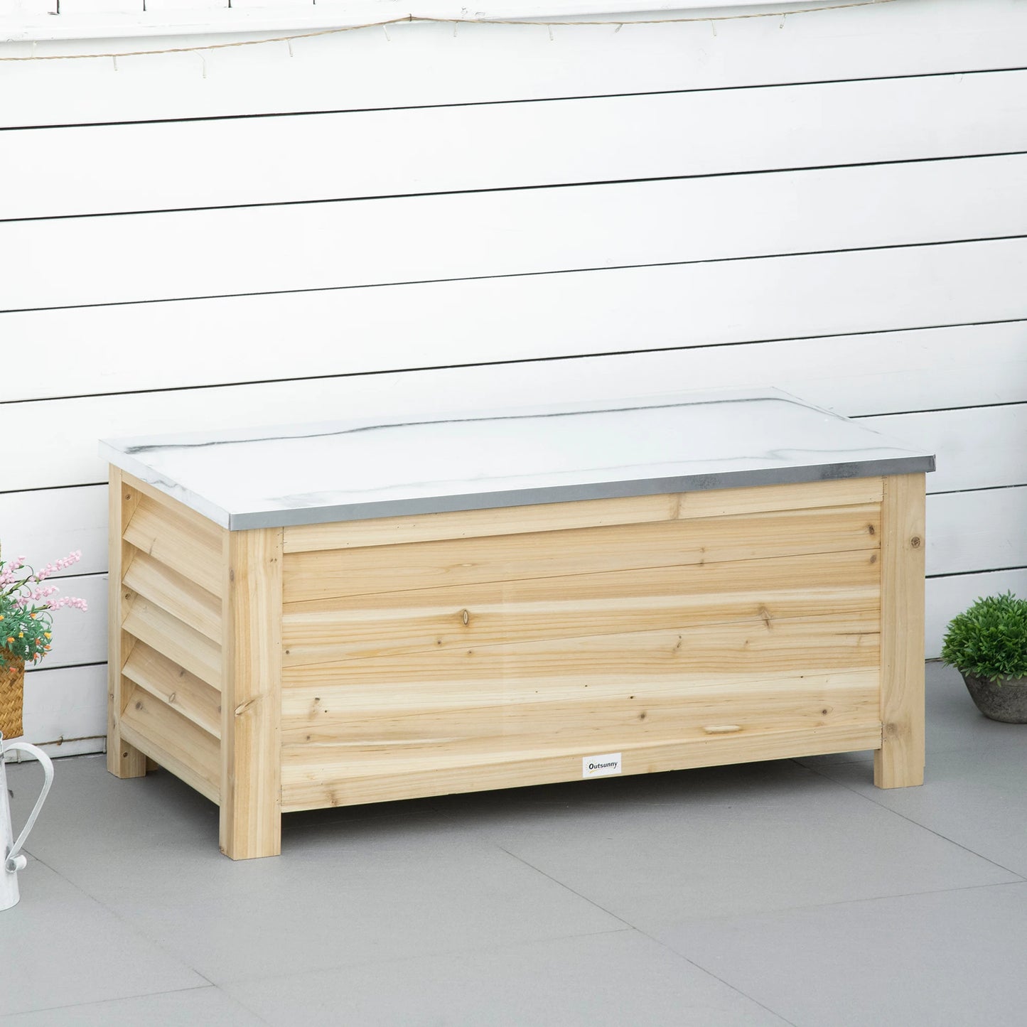 Buitenkist – Tuinopbergbox – Tuinkist – Opbergkist – 155 Liter Capaciteit – Weerbestendig Vurenhout – Verzinkt Metalen Deksel - 110 x 50 x 50 cm - Natuurlijk Hout