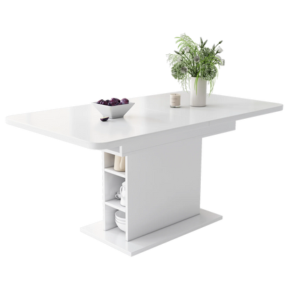 Uitschuifbare Eettafel met Opbergruimte - Moderne Multifunctionele Tafel - Keukentafel - Wit - QUORE