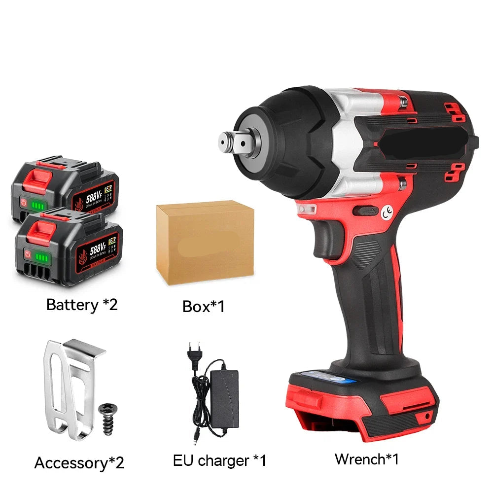Slagmoersleutel - Slagmoermachine - Slagschroevendraaier - 1800Nm - 1/2 Inch - Krachtige - Brushless - met 2 Accu’s & EU Lader – Voor 21V/18V Batterijen - Rood - QUORE