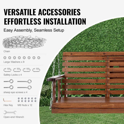 VEVOR Outdoor Porch Swing 5ft  Wooden Patio Bench Swing Garden Heavy Duty Swing Chair with Hanging Chains Upgraded 880lbs Load