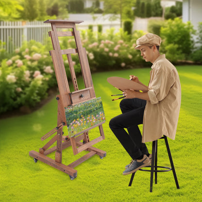 Houten schildersezel – Kunstenaars ezel – Teken ezel – Schilderij standaard – Atelier ezel – Verstelbaar 140-300 cm – Inclusief wielen met remmen