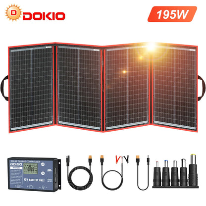 Dokio 97W 150W 195W 295W Portable Foldable Solar Panel with 12V Controller Flexible Solar Panel for Family Camping Trip