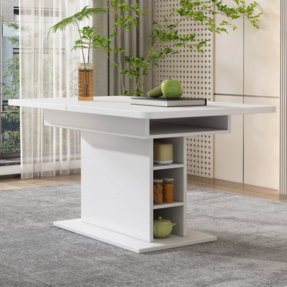 Uitschuifbare Eettafel met Opbergruimte - Moderne Multifunctionele Tafel - Keukentafel - Wit - QUORE