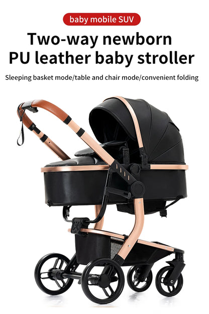 3-in-1 Opvouwbare Kinderwagen - Babywagen - Poussette - Buggy - Pram - Wandelwagen - PU Leren Bekleding – Inclusief Autostoel – Lichtgewicht & Multifunctioneel – Rood