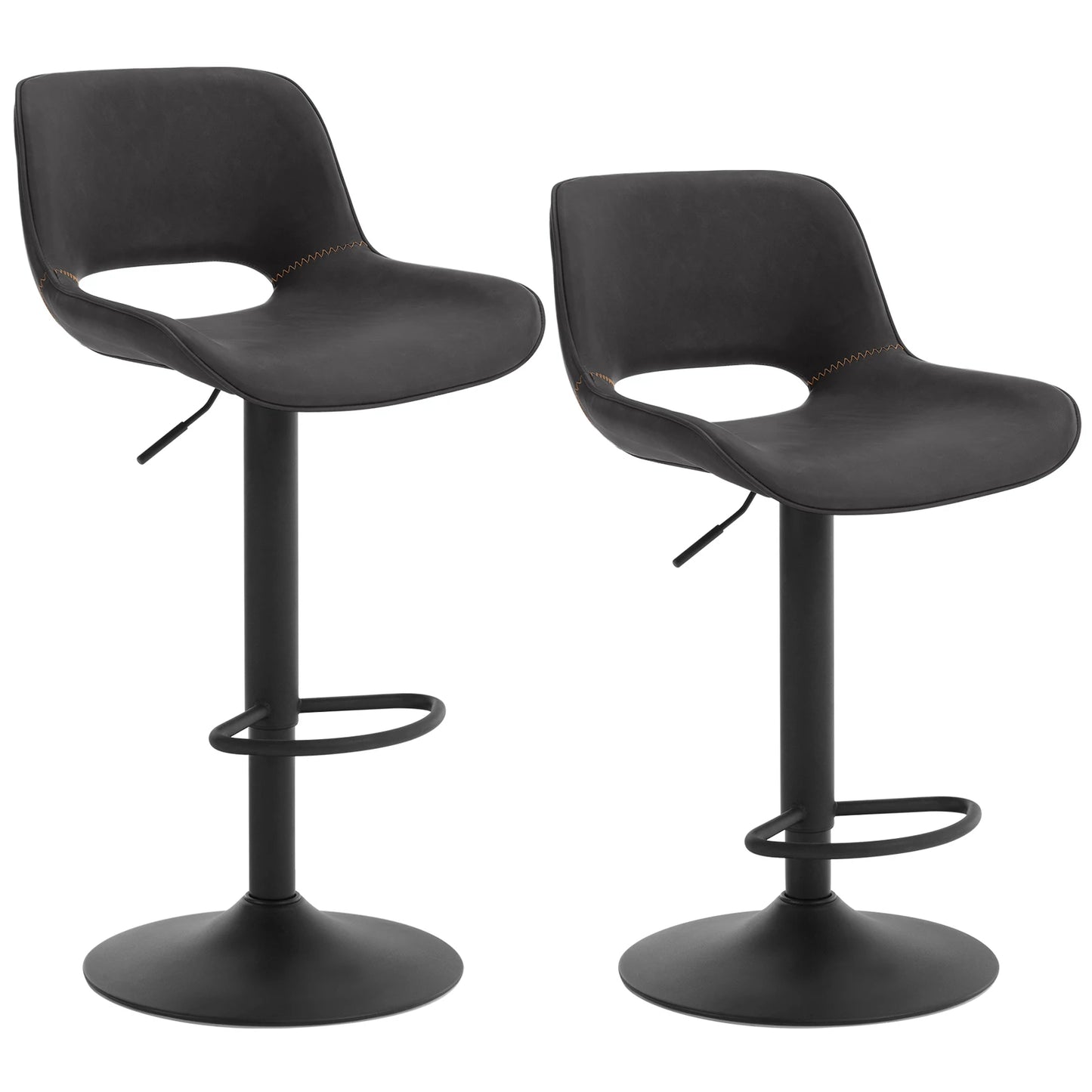 Barkrukken – Set van 2 - Barstoel – Keuken Kruk – Verstelbaar – Vintage Kunstleer – Metalen Frame - Antraciet