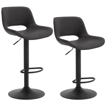 Barkrukken – Set van 2 - Barstoel – Keuken Kruk – Verstelbaar – Vintage Kunstleer – Metalen Frame - Antraciet