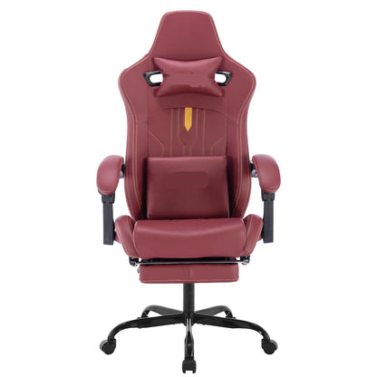 Gaming Stoel - Gamestoel - Bureaustoel - Computerstoel - Ergonomische Gaming Chair - PU Leder Bureaustoel -  met Nekkussen & Verstelbaar Rugkussen - Met beensteun - voor Comfortabel Gamen en Werken - Rood-Bruin