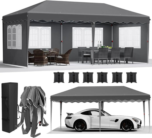 Partytent – Pop-Up Tuinfeesttent – Tuinoverkapping – Schaduwtent – Markttent – Waterdicht 420D Oxford – Verstelbare Hoogte - 3x6m - Grijs