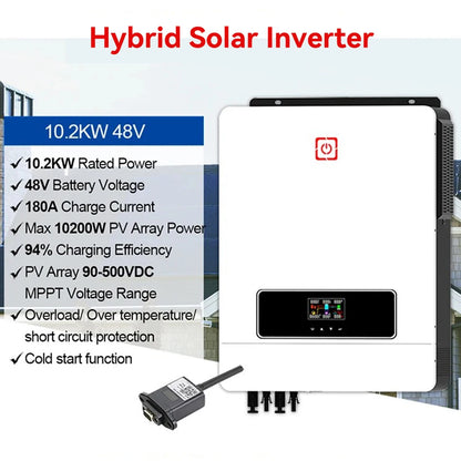 Hybride Omvormer – Solar Omvormer – Zonne-energie Omvormer – Energiebeheer Systeem – 10,2 kW Output – MPPT Zonnelaadregelaar - WIFI-Connectiviteit - QUORE