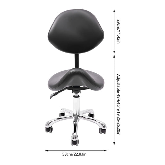 Zadelkruk - Zadelkruk op wielen - Zadelkruk met rugleuning - Zadelkruk Ergonomisch - Zwaar gebruik - In hoogte verstelbaar - Zwart - QUORE