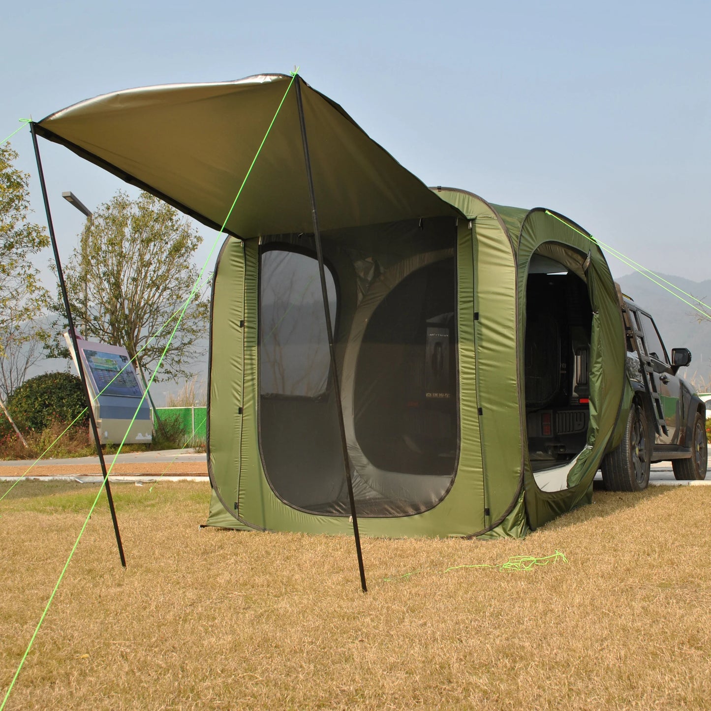 Pop-up Auto Tent - Car Tent - Bustent - Koepeltenten - voor 4-Persoons - Campingtent voor SUV - Caddy - Daktent - Waterdicht - All-Weather Vouwtent met Luifel - Groen