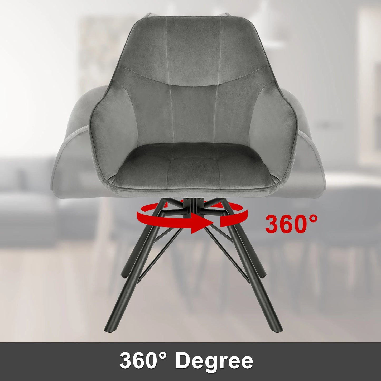 Draaibare Eetkamerstoel – Set van 2 - Eetkamerstoel – Stoel – Draaistoel – Comfortabel – Velvet Bekleding – 360° Draaibare Zitting - Fluweel - Donkergrijs - QUORE