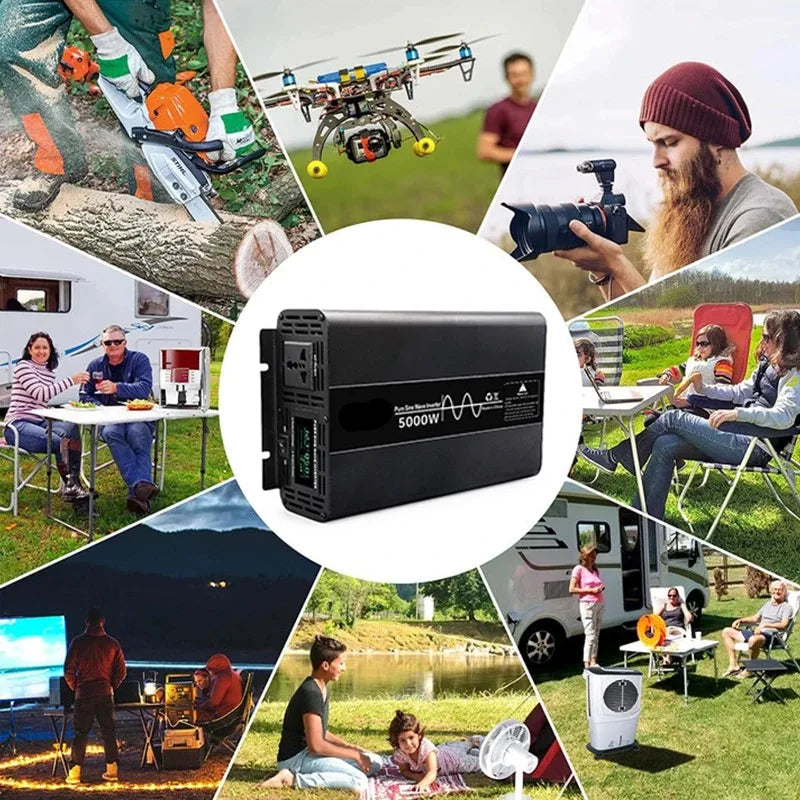 Stroomomvormer – Omvormer – Spanningsomvormer – 12V Naar 220V – Zuivere Sinusgolf – 5000W Continu Vermogen – LCD-Display