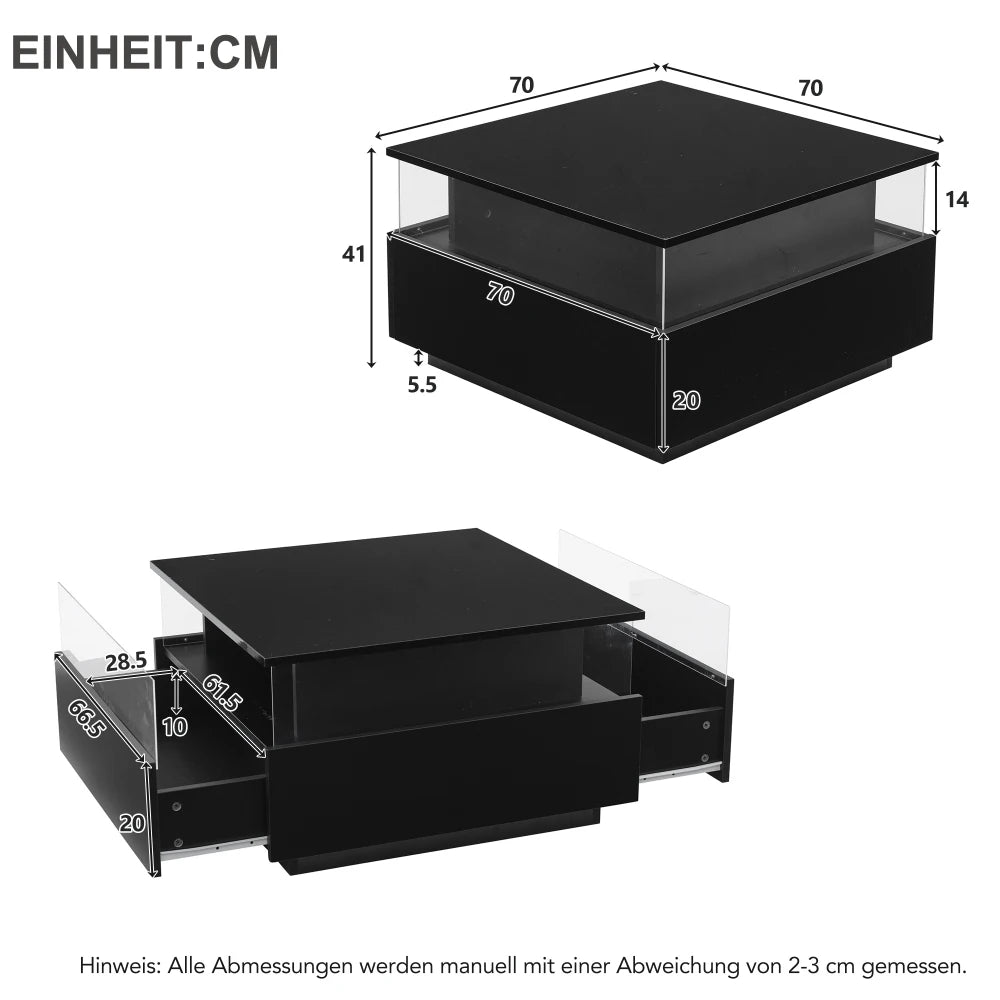 Salontafel – Koffietafel – Tafel – Woonkamertafel – Bijzettafel – Zwart – Modern Design – Geïntegreerde LED-Verlichting - QUORE
