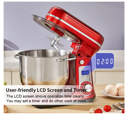 Keukenmixer - Keukenmachine - Foodprocessor - Keukenrobot - LED Display - 6 Snelheden - 1200W - Stil DC-Motor - Elektrische Foodmixer - Rood - QUORE