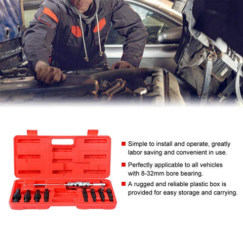Podofo - Blind Hole Inner Bearing Puller Set - Remover Slide Hammer Internal Kit - Voor Auto - Met 8-32mm Bore Lager - 9st - Zwart
