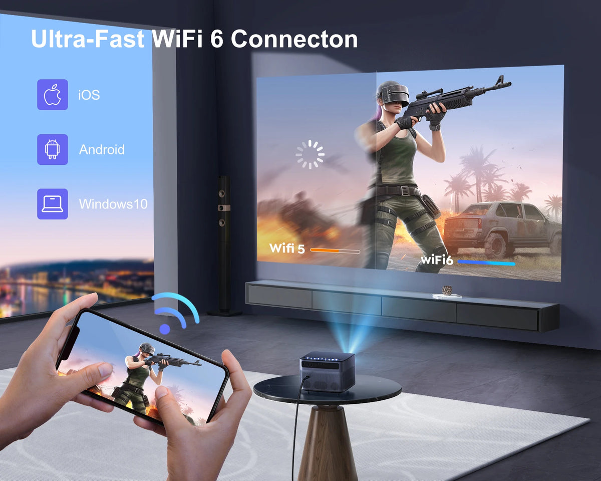Wimius - Beamer - Projector Beamer - Mini Meamer - Full HD 1080P - 1920x1080dpi - Automatische focus - met WiFi - 15000lumens - QUORE