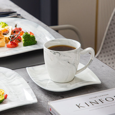 Serviesset – Servies - Plate - Marmer Grijs - 30-Delige - Compleet Tafelservies - Borden, Soepborden, Kopjes - Schotels – Geschikt voor 6 Personen